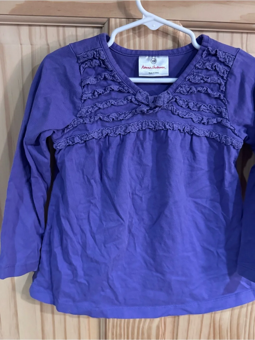 Hanna Andersson Violet Ruffle Bow Long Sleeve Tee size 100 4T